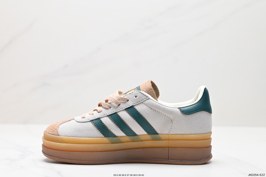 160 Adidas Originals Gazelle Bold W 羚羊松糕系列“翻毛白绿生胶底" 三叶草厚 ID7056