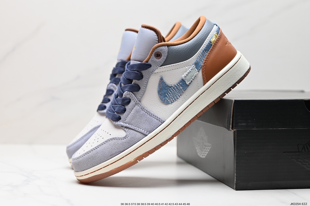 160 NK Air Jordan 1 Low SE”Phantom Denim Swoosh“AJ1乔丹一篮球鞋“灰棕牛仔蓝情人节” FZ5042-041