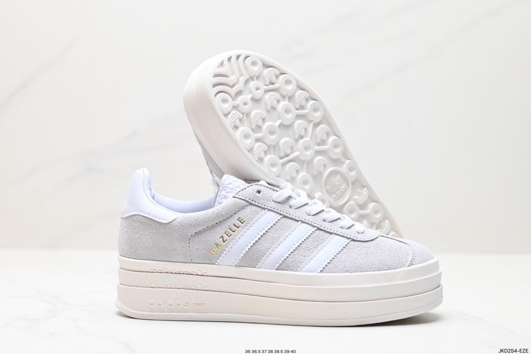 Adidas Originals Gazelle Bold W 羚羊松糕系列“翻毛白绿生胶底“ 板鞋 HQ6893