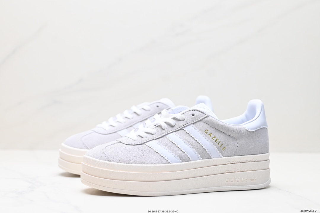 Adidas Originals Gazelle Bold W 羚羊松糕系列“翻毛白绿生胶底“ 板鞋 HQ6893