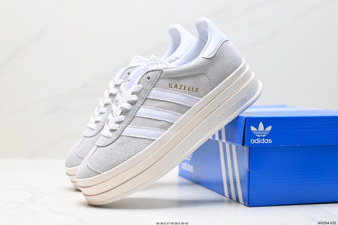 Adidas Originals Gazelle Bold W 羚羊松糕系列“翻毛白绿生胶底“ 板鞋 HQ6893