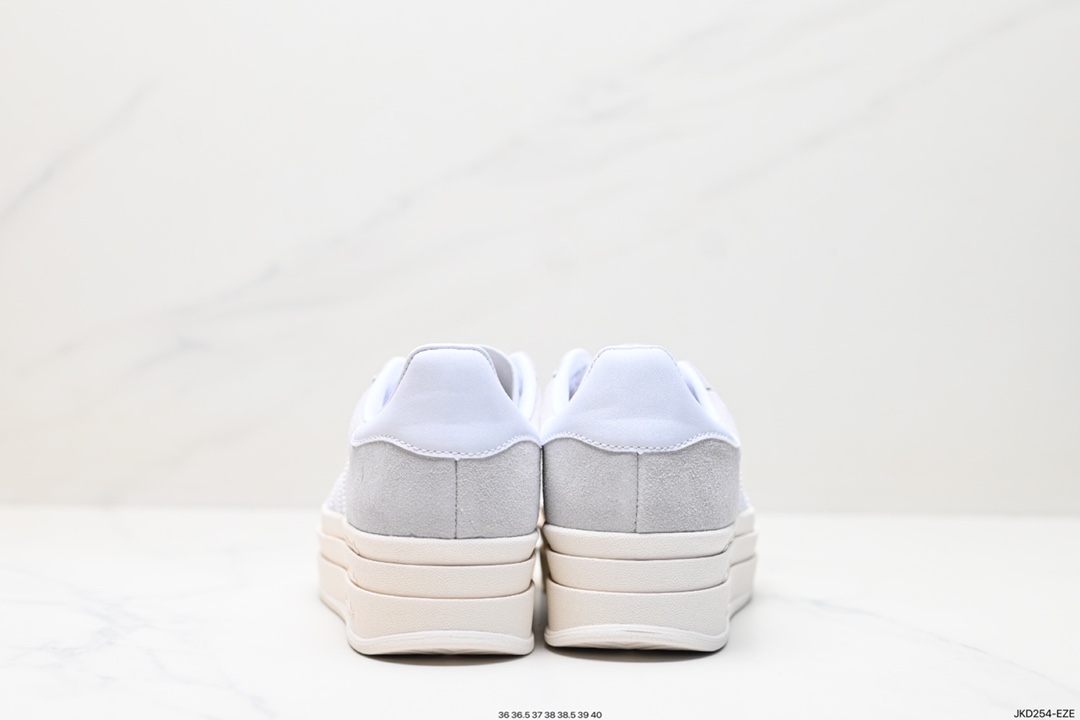 Adidas Originals Gazelle Bold W 羚羊松糕系列“翻毛白绿生胶底“ 板鞋 HQ6893