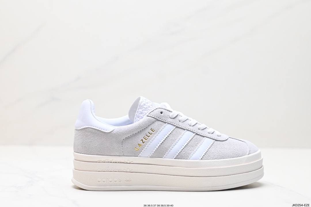 Adidas Originals Gazelle Bold W 羚羊松糕系列“翻毛白绿生胶底“ 板鞋 HQ6893