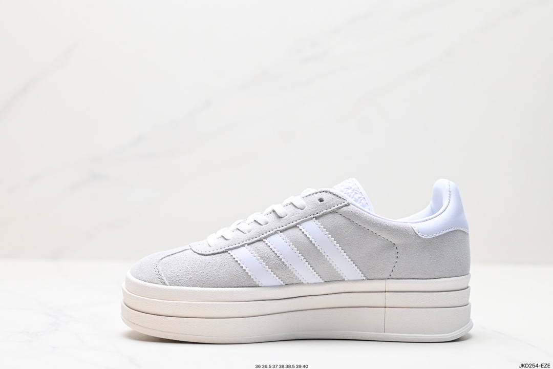 Adidas Originals Gazelle Bold W 羚羊松糕系列“翻毛白绿生胶底“ 板鞋 HQ6893