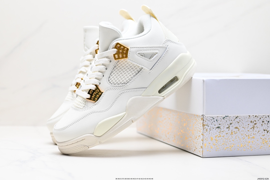 190 耐克Nike Wmns Air Jordan 4 OG’‘Sail Metallic Gold“迈克尔·乔丹AJ4代中帮篮球鞋“盐白金属金扣”AQ9129-170