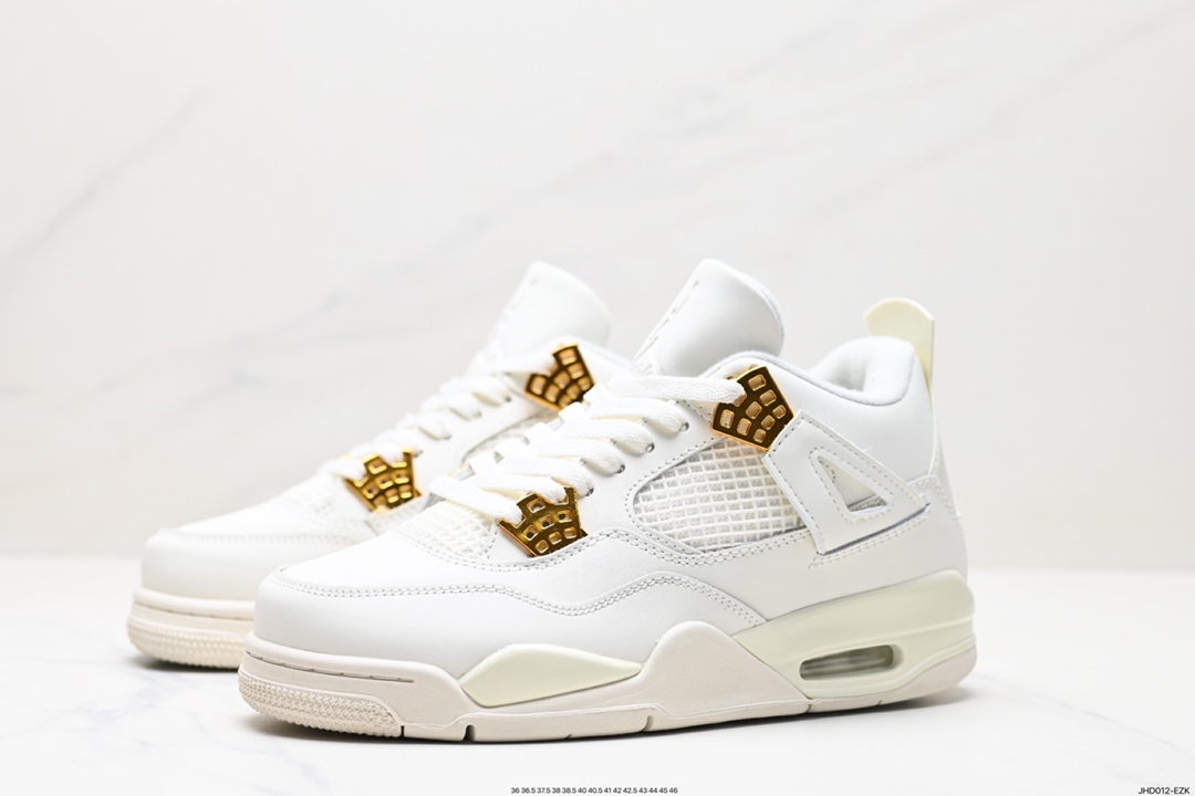 190 耐克Nike Wmns Air Jordan 4 OG’‘Sail Metallic Gold“迈克尔·乔丹AJ4代中帮篮球鞋“盐白金属金扣”AQ9129-170