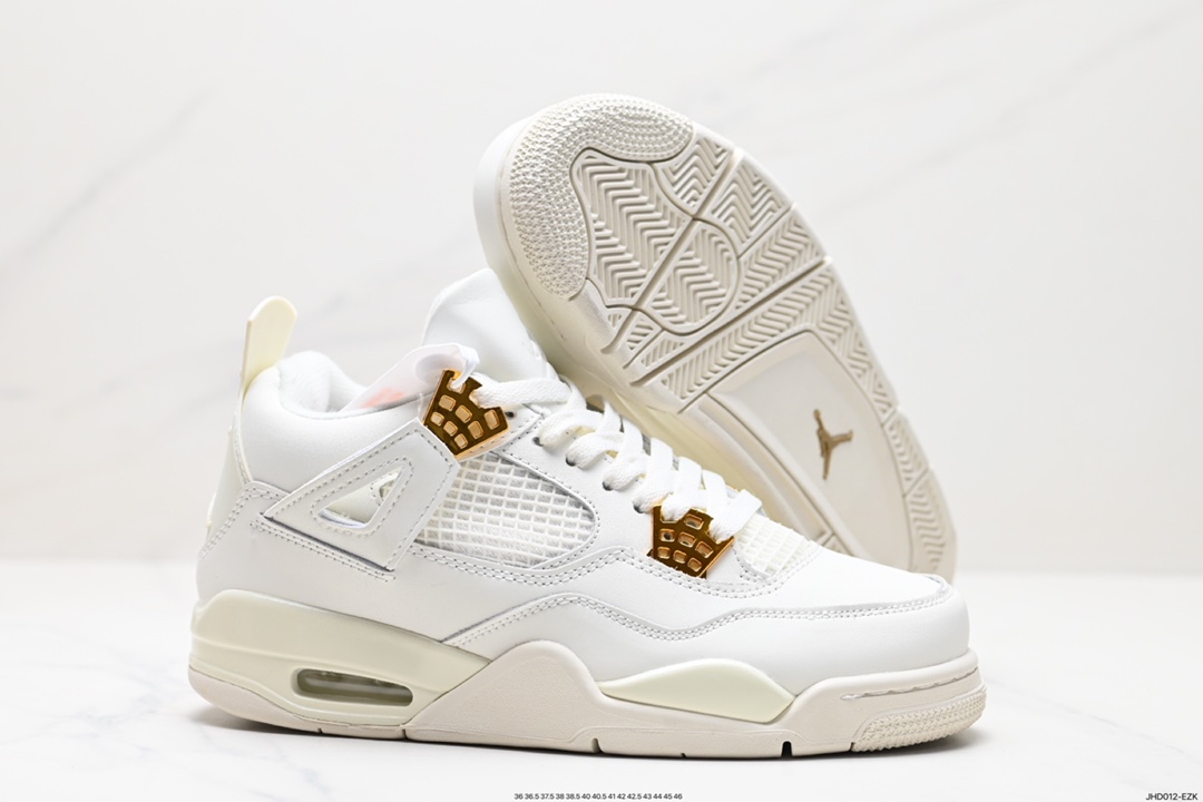 190 耐克Nike Wmns Air Jordan 4 OG’‘Sail Metallic Gold“迈克尔·乔丹AJ4代中帮篮球鞋“盐白金属金扣”AQ9129-170