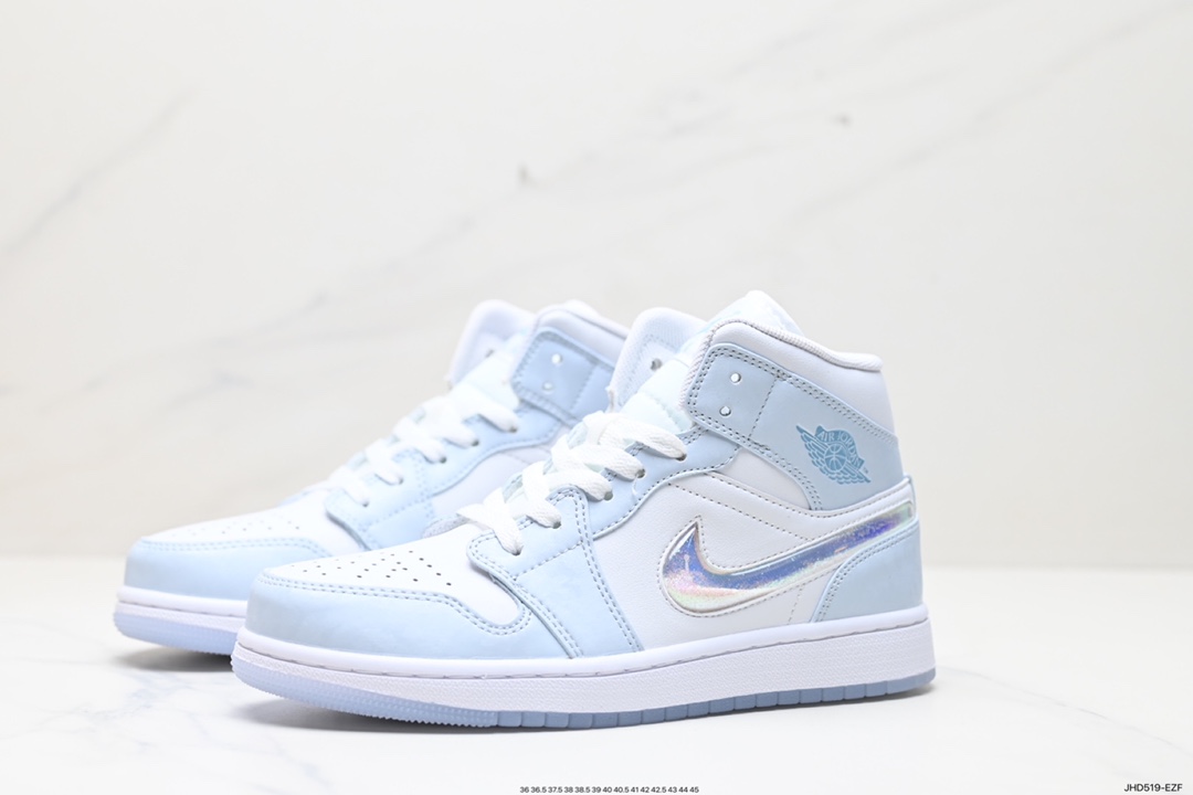 190 耐克Nike Wmns Air Jordan 1 Mid SE"Glitter Swoosh"AJ1乔丹一代篮球鞋“白蓝冰雪奇缘星空流沙”FQ9117-400