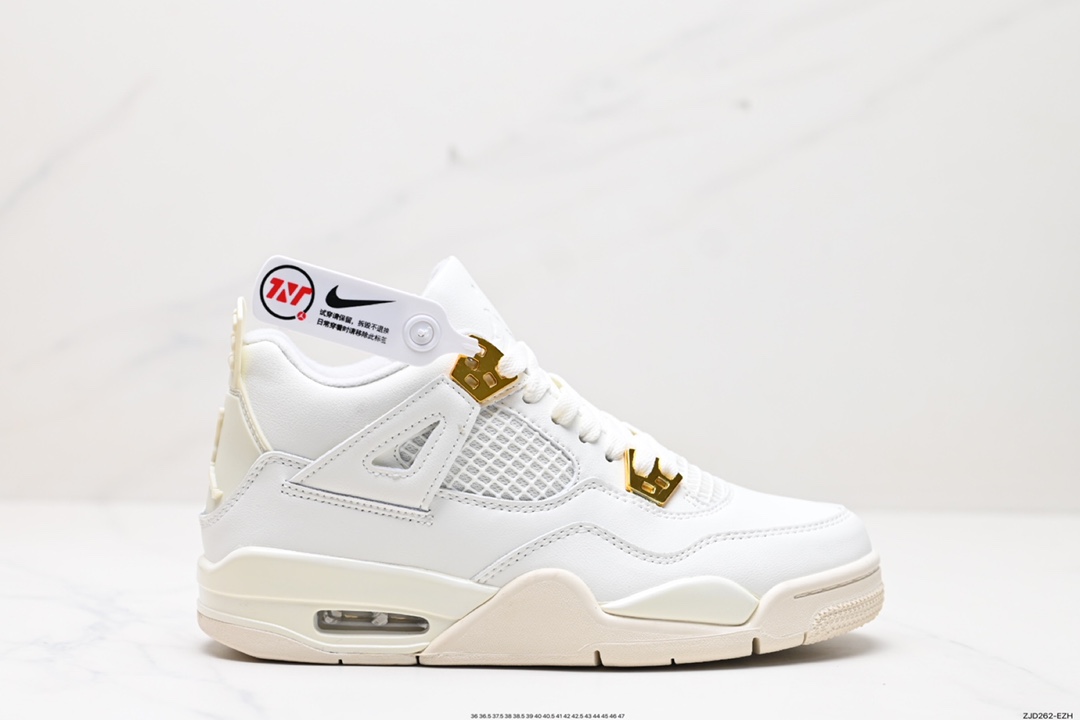 240 耐克Nike Wmns Air Jordan 4 OG’‘Sail Metallic Gold“迈克尔·乔丹AJ4代中帮篮球鞋“盐白金属金扣”AQ9129-170