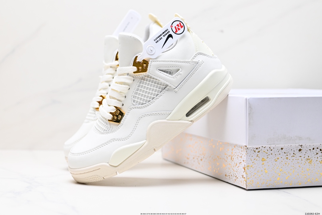 240 耐克Nike Wmns Air Jordan 4 OG’‘Sail Metallic Gold“迈克尔·乔丹AJ4代中帮篮球鞋“盐白金属金扣”AQ9129-170