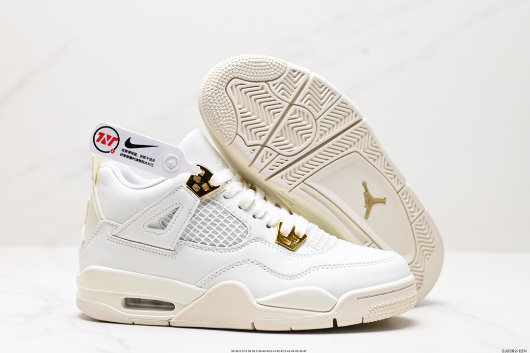 240 耐克Nike Wmns Air Jordan 4 OG’‘Sail Metallic Gold“迈克尔·乔丹AJ4代中帮篮球鞋“盐白金属金扣”AQ9129-170