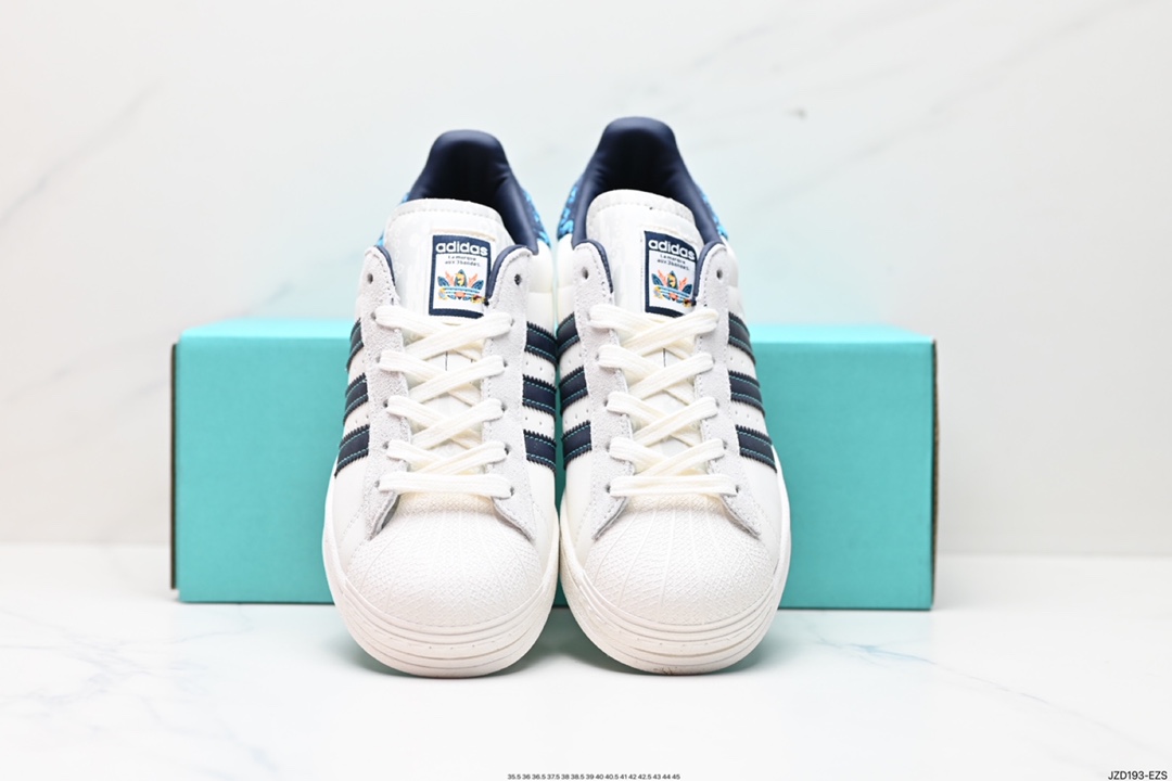 140 FeiFei Ruan x Adidas Originals Superstar"Chinese New Year"经典板鞋“皮革米白靛蓝缝线”ID1139