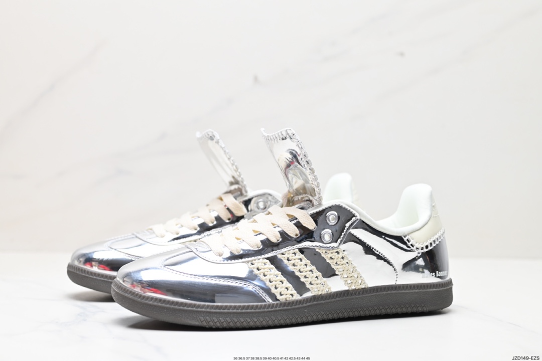 140 Wales Bonner x Adidas Originals Samba Classic”Silver Metallic”桑巴舞板鞋“镜面银米白焦糖底”IG8181