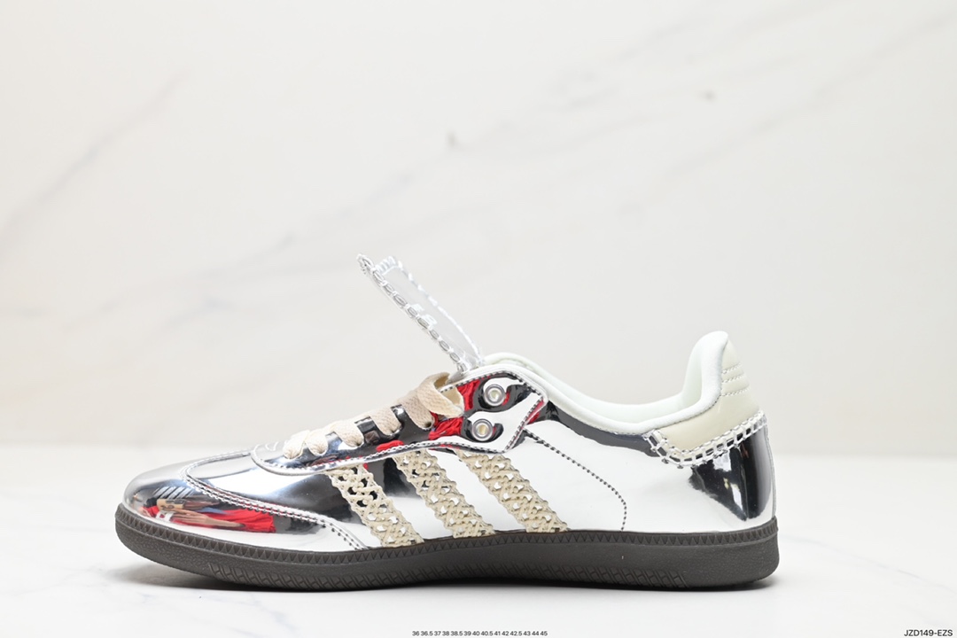 140 Wales Bonner x Adidas Originals Samba Classic”Silver Metallic”桑巴舞板鞋“镜面银米白焦糖底”IG8181