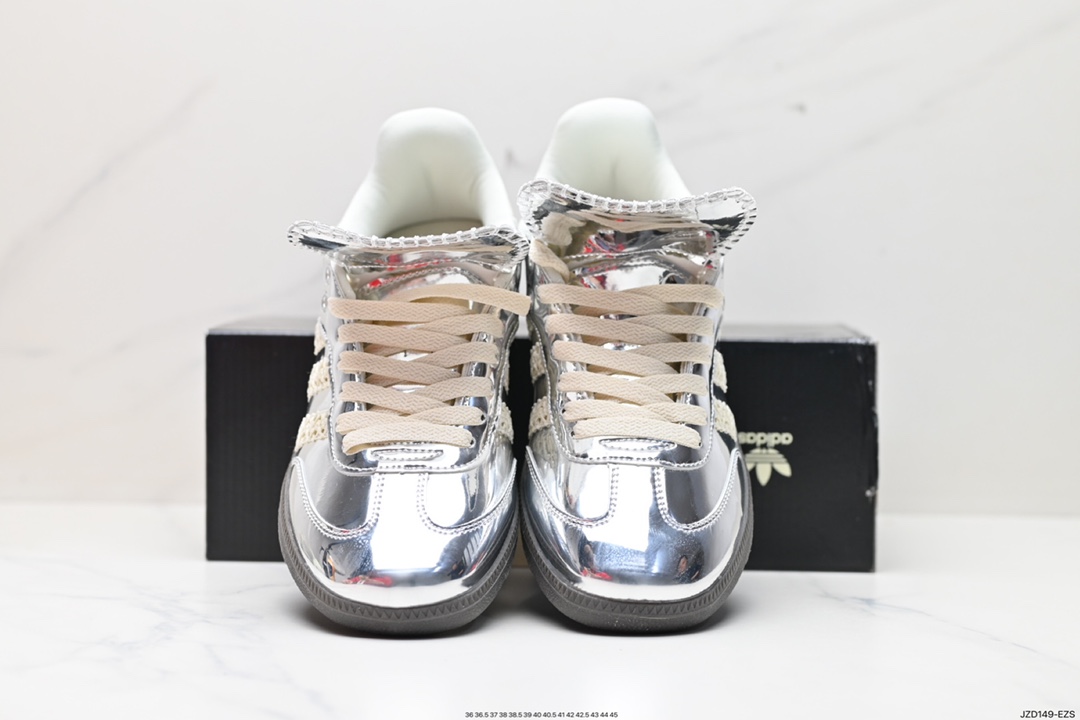 140 Wales Bonner x Adidas Originals Samba Classic”Silver Metallic”桑巴舞板鞋“镜面银米白焦糖底”IG8181