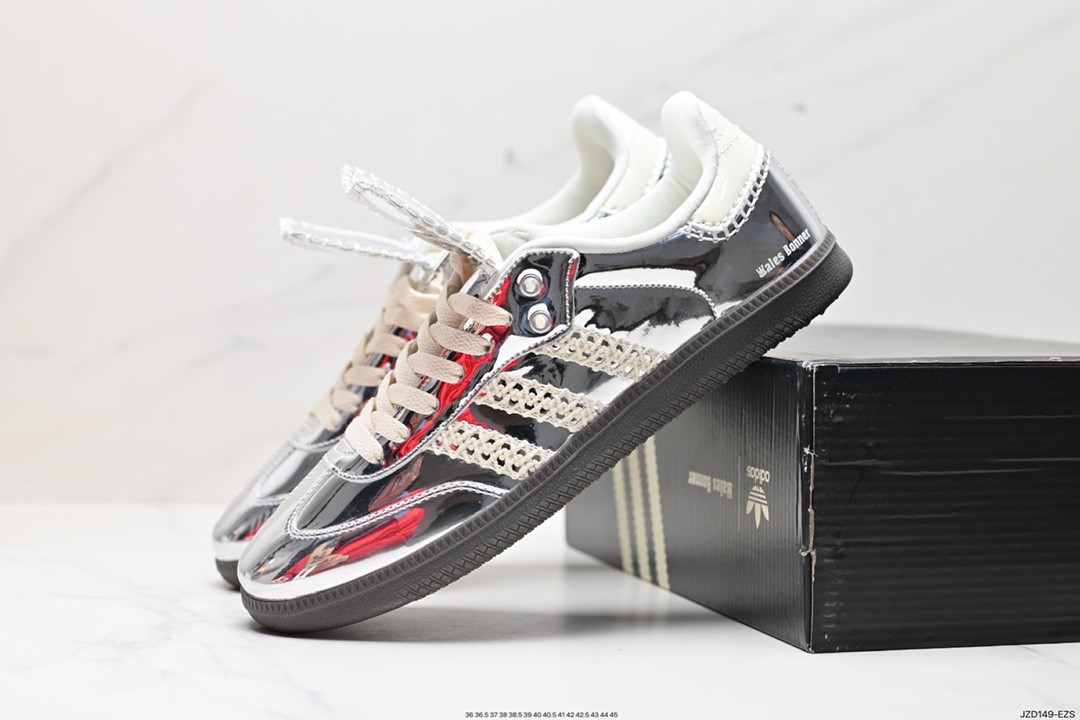 140 Wales Bonner x Adidas Originals Samba Classic”Silver Metallic”桑巴舞板鞋“镜面银米白焦糖底”IG8181