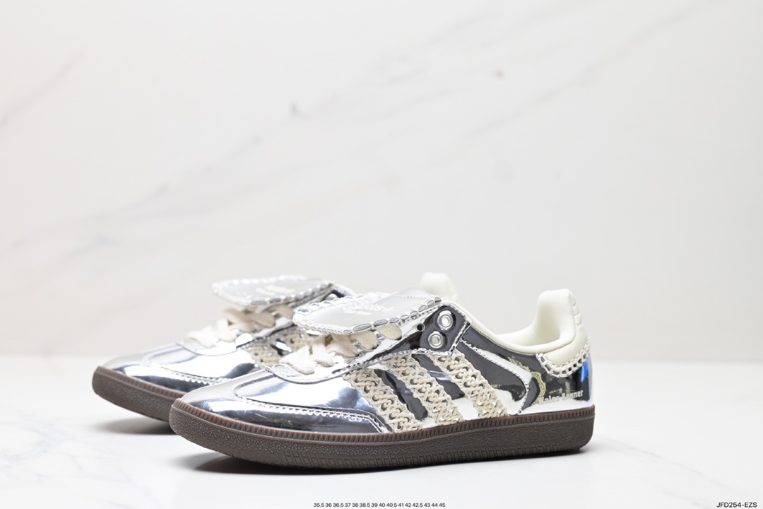 170 Wales Bonner x Adidas Originals Samba Classic"Silver Metallic"桑巴舞板鞋“镜面银米白焦糖底”IG8181