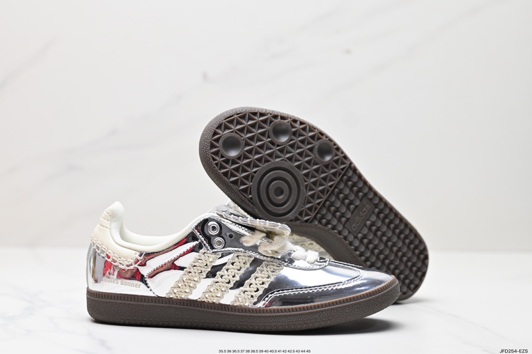 170 Wales Bonner x Adidas Originals Samba Classic"Silver Metallic"桑巴舞板鞋“镜面银米白焦糖底”IG8181