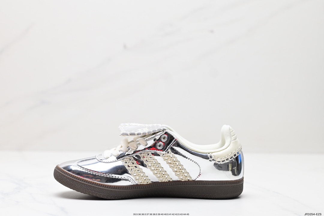 170 Wales Bonner x Adidas Originals Samba Classic"Silver Metallic"桑巴舞板鞋“镜面银米白焦糖底”IG8181