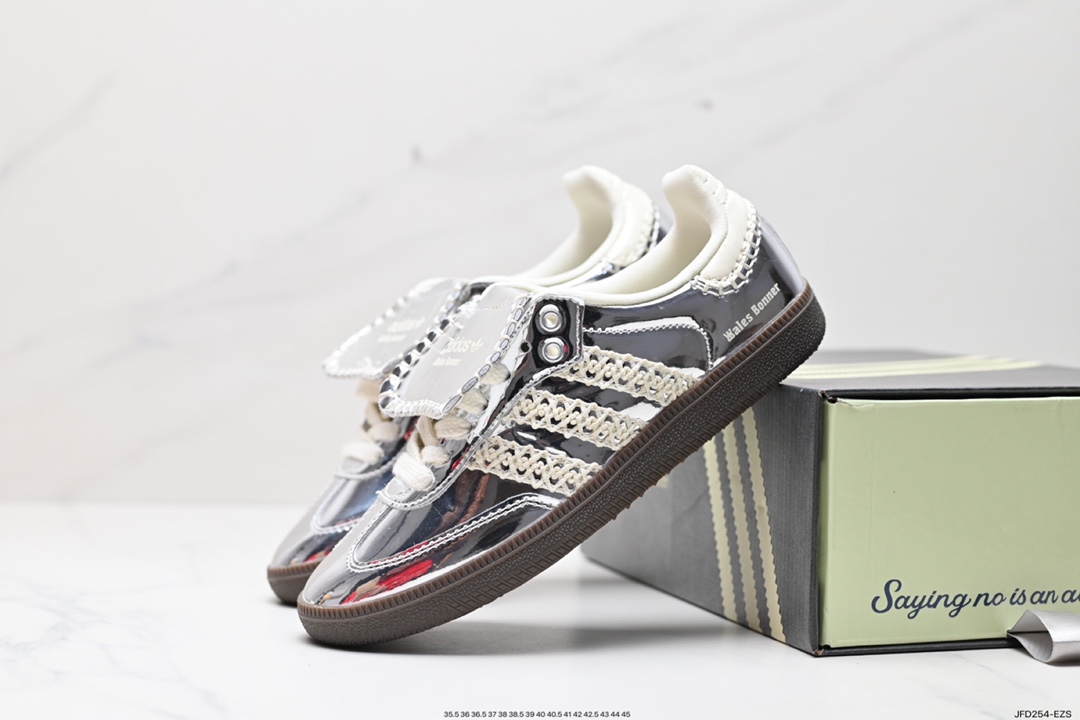 170 Wales Bonner x Adidas Originals Samba Classic"Silver Metallic"桑巴舞板鞋“镜面银米白焦糖底”IG8181