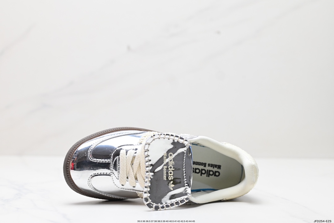 170 Wales Bonner x Adidas Originals Samba Classic"Silver Metallic"桑巴舞板鞋“镜面银米白焦糖底”IG8181