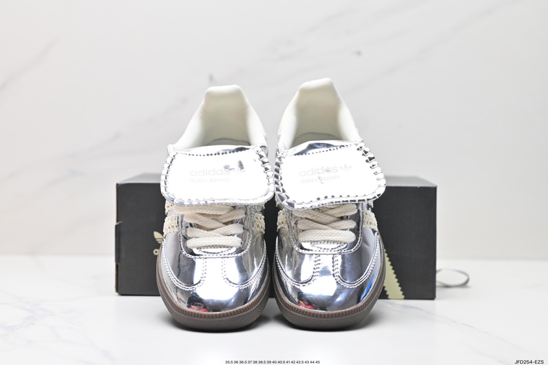 170 Wales Bonner x Adidas Originals Samba Classic"Silver Metallic"桑巴舞板鞋“镜面银米白焦糖底”IG8181