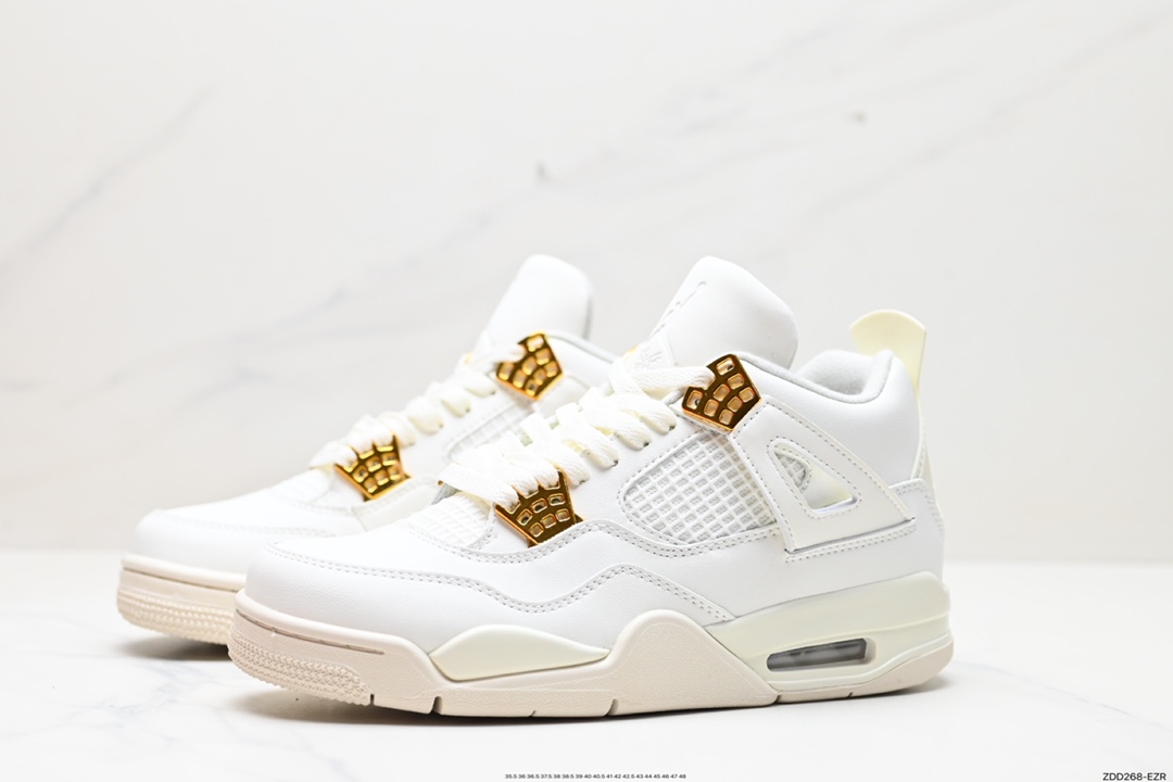 Nike Wmns Air Jordan 4 OG ''Sail Metallic Gold” Michael Jordan AJ4 mid-top basketball shoes ”Salt White Metal Gold Buckle” AQ9129-170