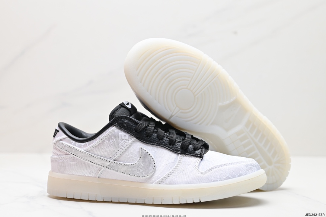 Fragment Design x Clot x Nike SB Dunk Low”20th Anniversary/White Silk” Dunk Shoes ”Joint Silk White and Black Scratch Lottery” FN0315-110