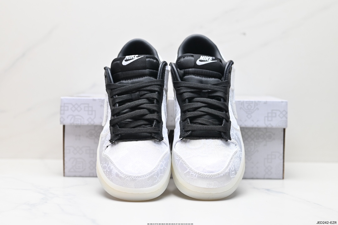 150 Fragment Design x Clot x Nike SB Dunk Low”20th Anniversary/White Silk”扣篮板鞋“联名丝绸白黑刮刮乐” FN0315-110