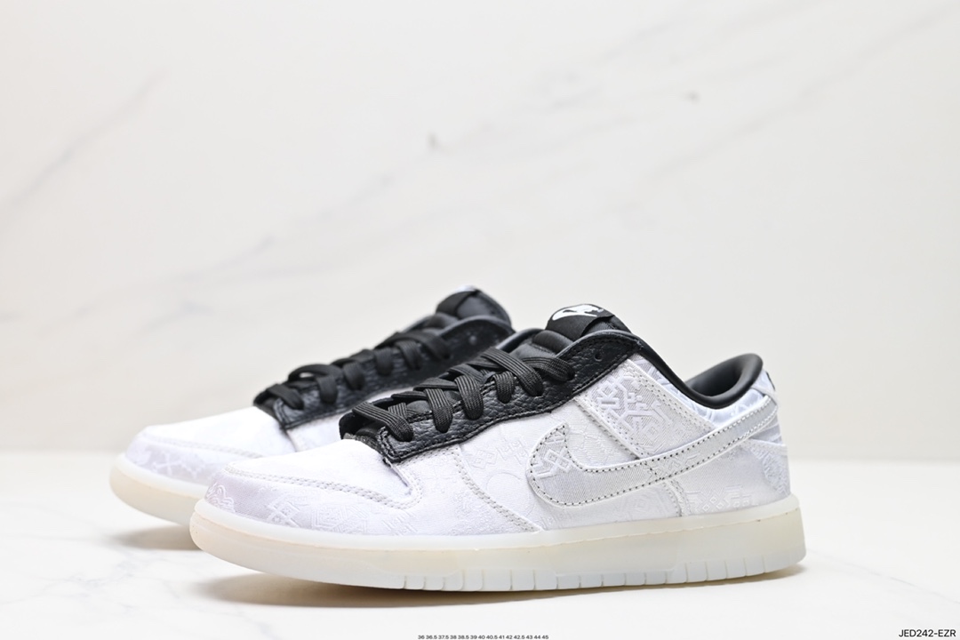 150 Fragment Design x Clot x Nike SB Dunk Low”20th Anniversary/White Silk”扣篮板鞋“联名丝绸白黑刮刮乐” FN0315-110