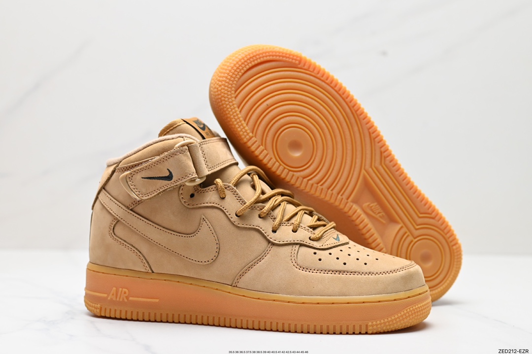 260 NK Air Force 1 ‘07 Mid”Wheat/Flax“空军一号经典中帮百搭休闲运动板鞋 小麦黄棕18款 715889-200