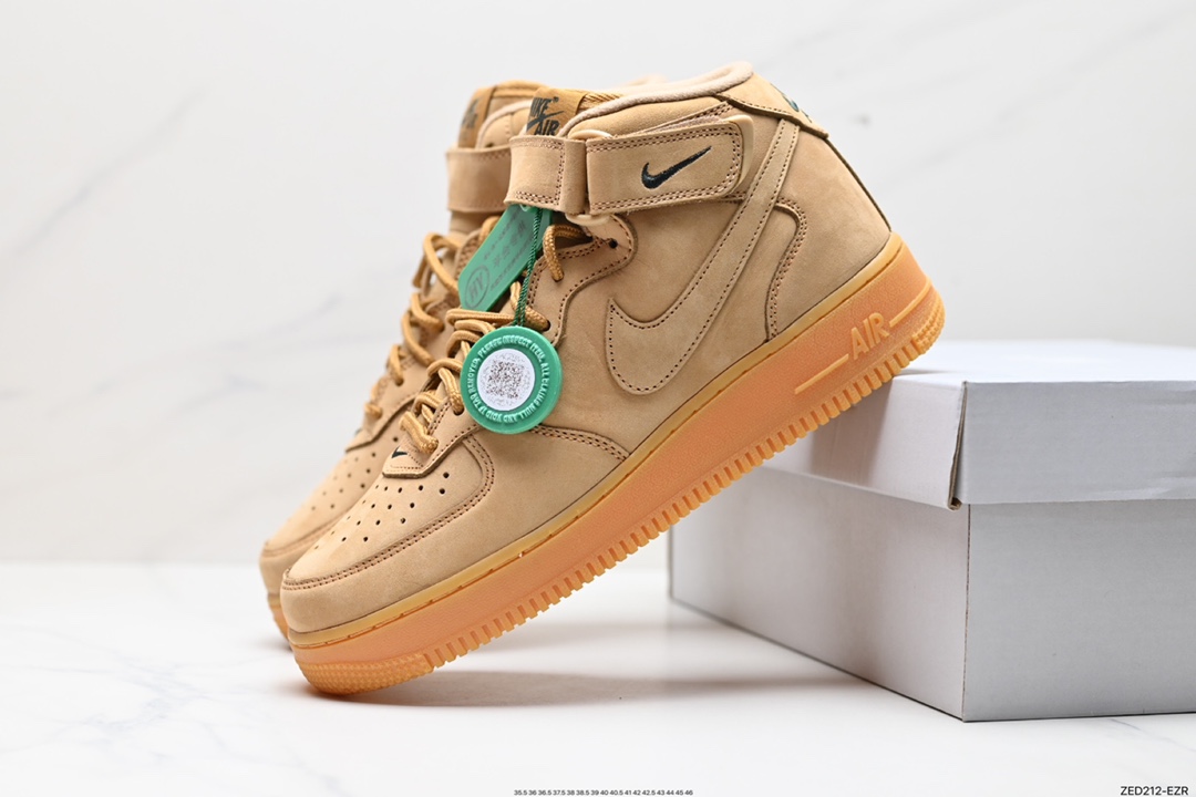 260 NK Air Force 1 ‘07 Mid”Wheat/Flax“空军一号经典中帮百搭休闲运动板鞋 小麦黄棕18款 715889-200