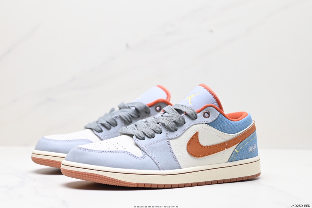 160 Nike Air Jordan 1 Low SE"Phantom Denim Swoosh"AJ1乔丹一代低帮篮球鞋“灰棕牛仔蓝情人节” FZ5045-091