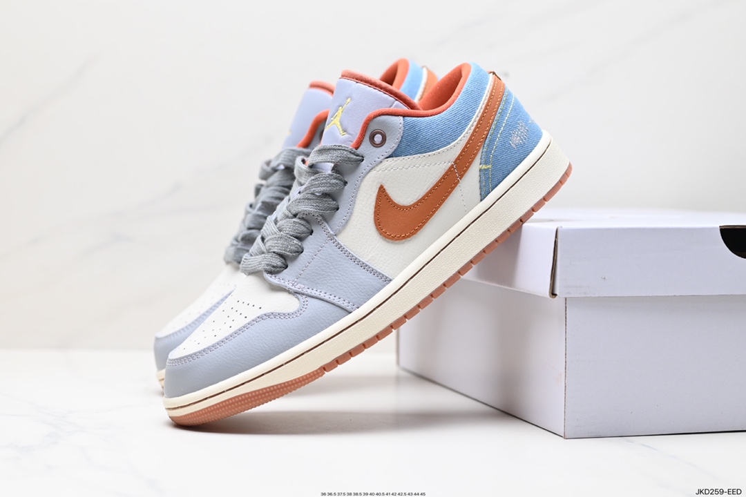 160 Nike Air Jordan 1 Low SE"Phantom Denim Swoosh"AJ1乔丹一代低帮篮球鞋“灰棕牛仔蓝情人节” FZ5045-091