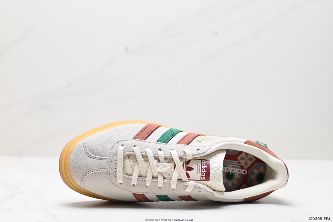 180 阿迪达斯Adidas Originals Gazelle Bold W 羚羊松糕系列运动板鞋“翻毛浅灰深绿酒红生胶底”IG3685