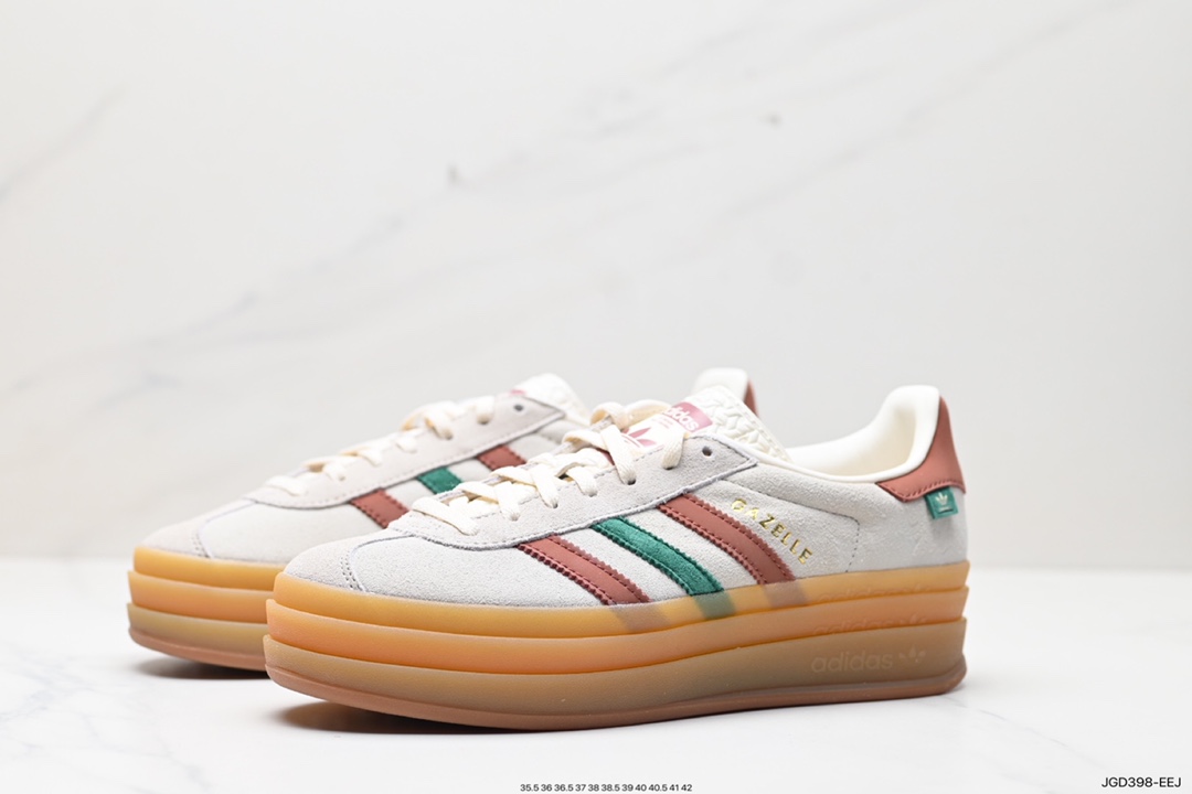 180 阿迪达斯Adidas Originals Gazelle Bold W 羚羊松糕系列运动板鞋“翻毛浅灰深绿酒红生胶底”IG3685