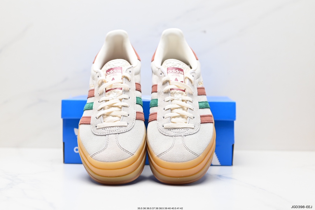 180 阿迪达斯Adidas Originals Gazelle Bold W 羚羊松糕系列运动板鞋“翻毛浅灰深绿酒红生胶底”IG3685