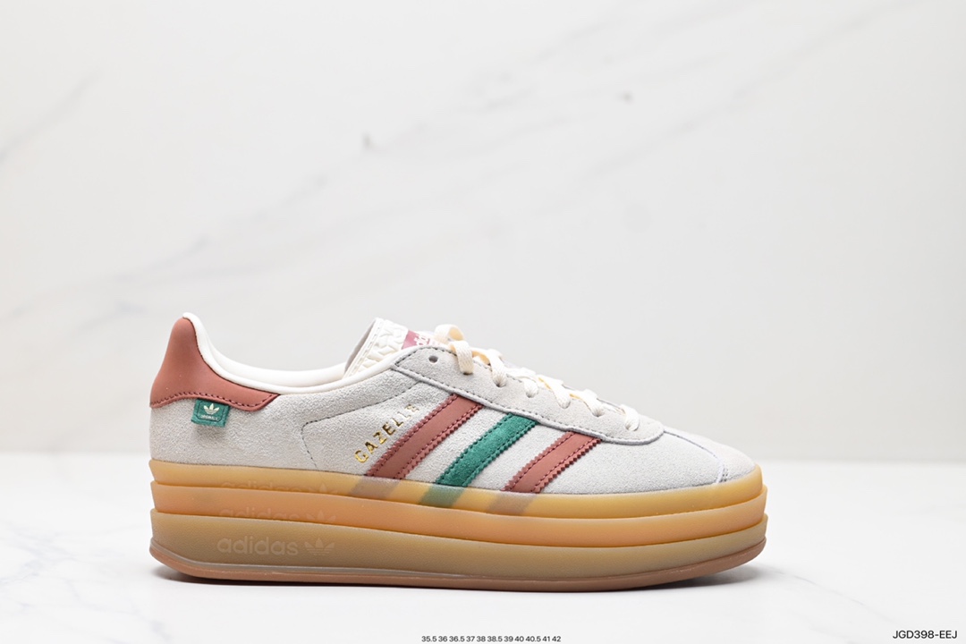 180 阿迪达斯Adidas Originals Gazelle Bold W 羚羊松糕系列运动板鞋“翻毛浅灰深绿酒红生胶底”IG3685