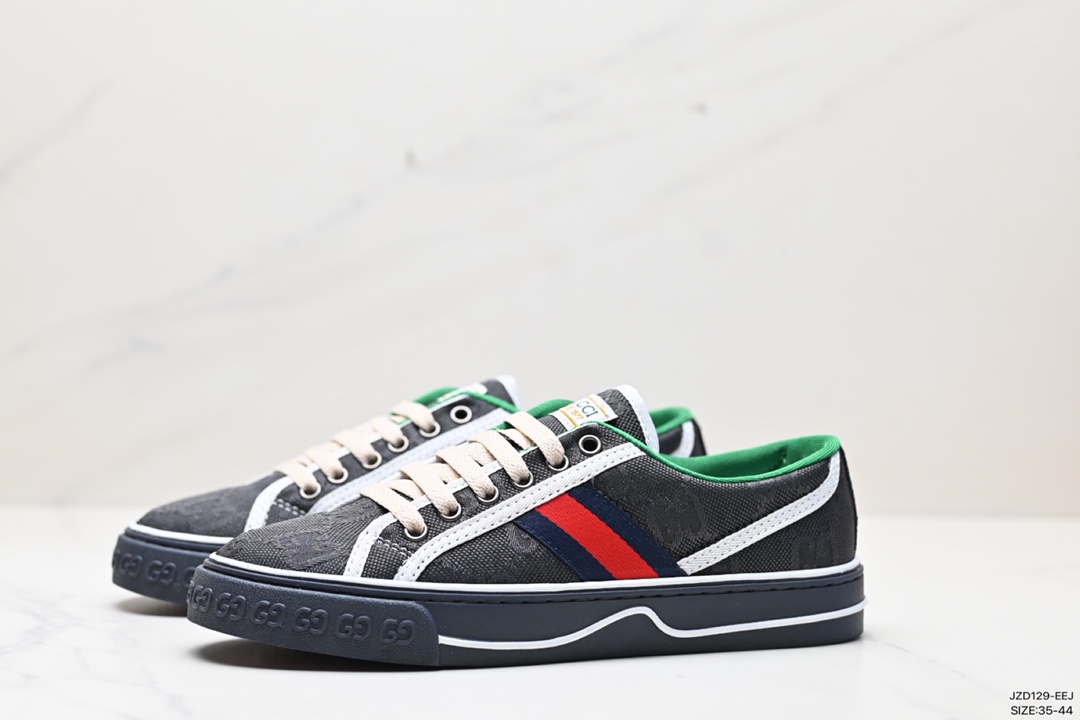 GUCCI Tennis 1977 Print Sneaker canvas print retro casual sports shoes ”twill canvas butter dark green red” 606111 H0T10 988H