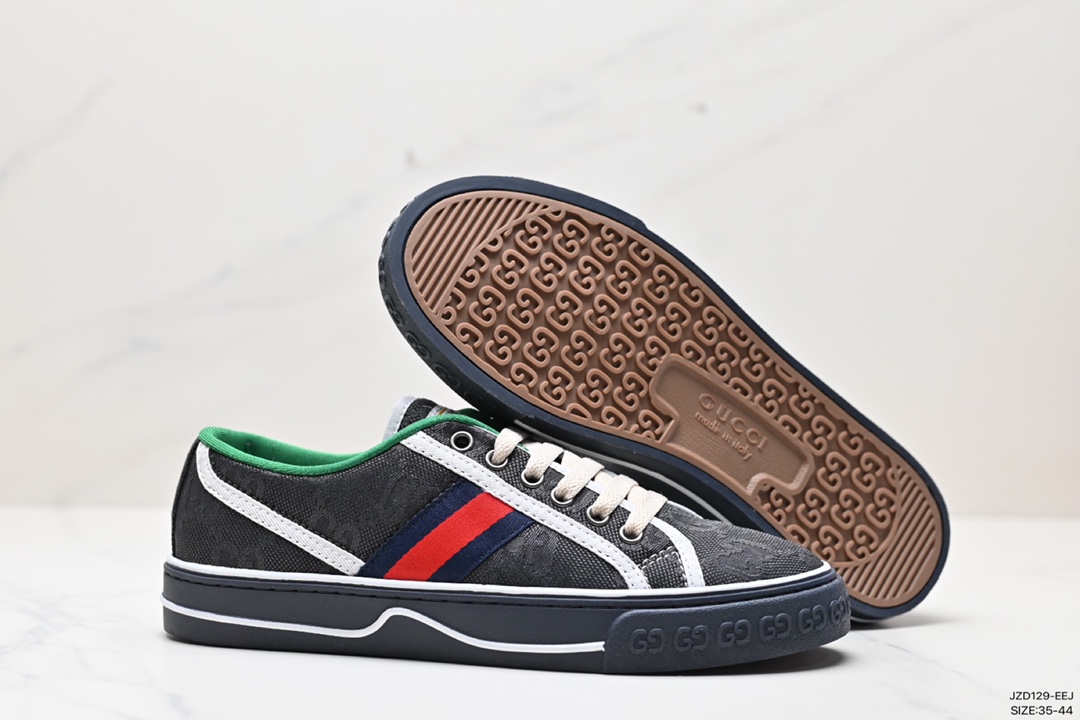 GUCCI Tennis 1977 Print Sneaker canvas print retro casual sports shoes ”twill canvas butter dark green red” 606111 H0T10 988H