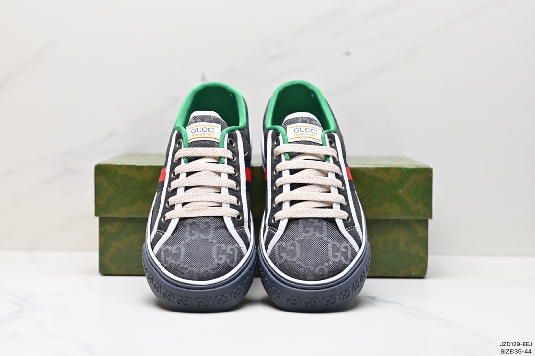 GUCCI Tennis 1977 Print Sneaker canvas print retro casual sports shoes ”twill canvas butter dark green red” 606111 H0T10 988H