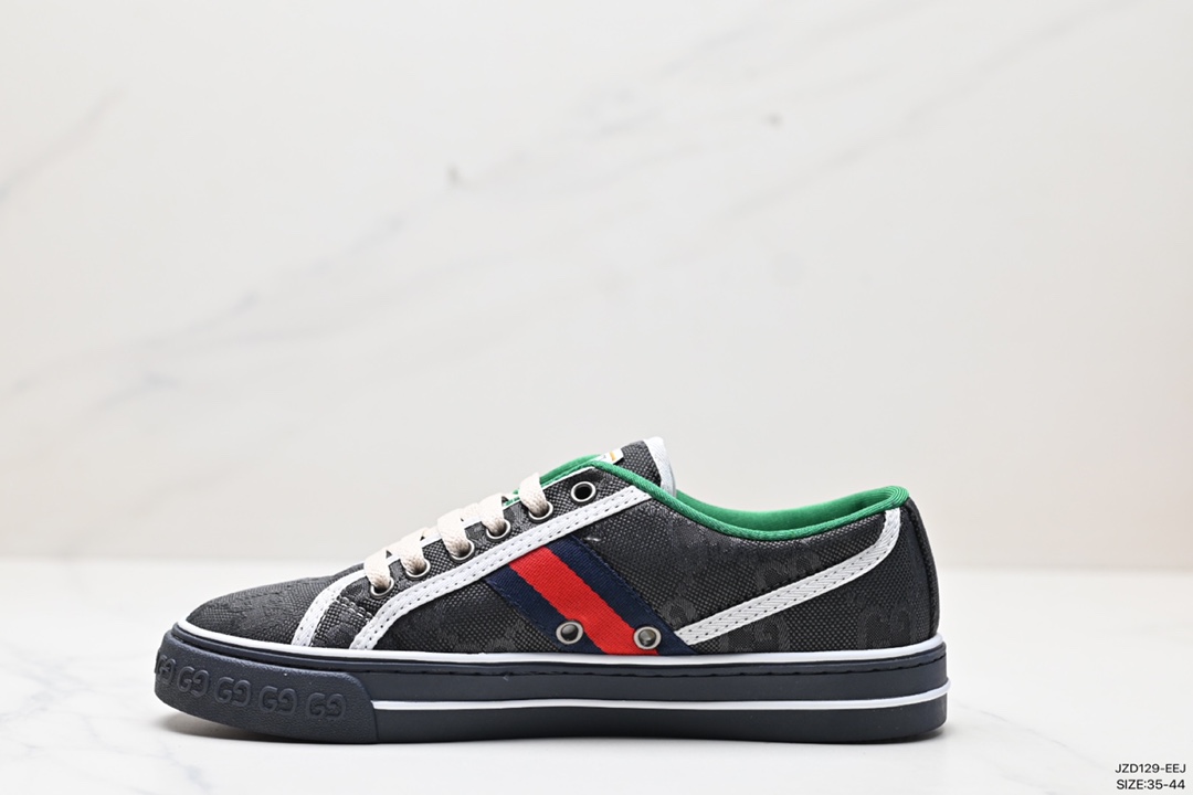 GUCCI Tennis 1977 Print Sneaker canvas print retro casual sports shoes ”twill canvas butter dark green red” 606111 H0T10 988H