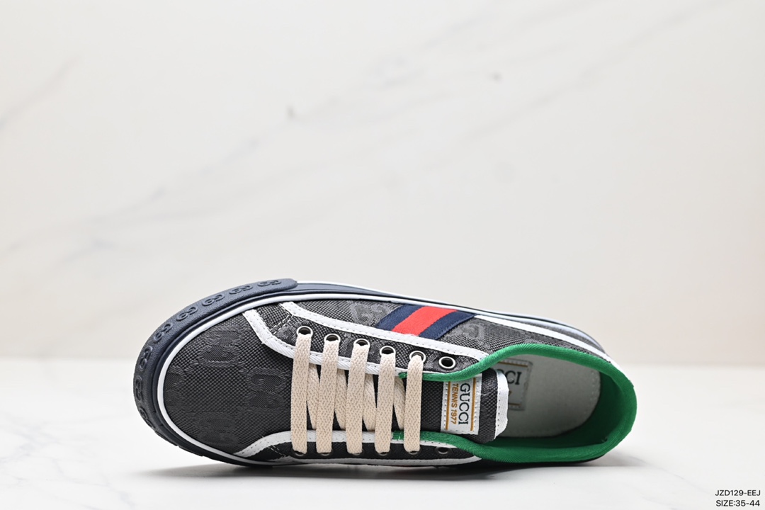 GUCCI Tennis 1977 Print Sneaker canvas print retro casual sports shoes ”twill canvas butter dark green red” 606111 H0T10 988H