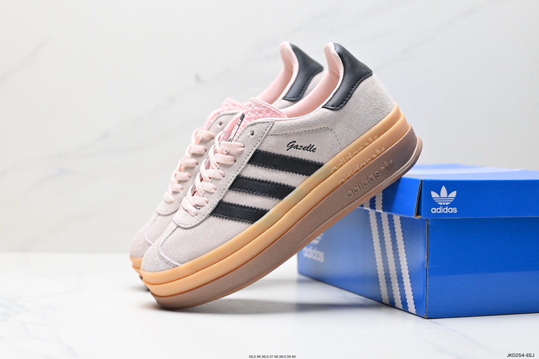 160 Adidas Originals Gazelle Bold W 羚羊松糕系列“翻毛灰黑生胶底" 三叶草厚底休闲防滑耐磨低帮板鞋 IE0429