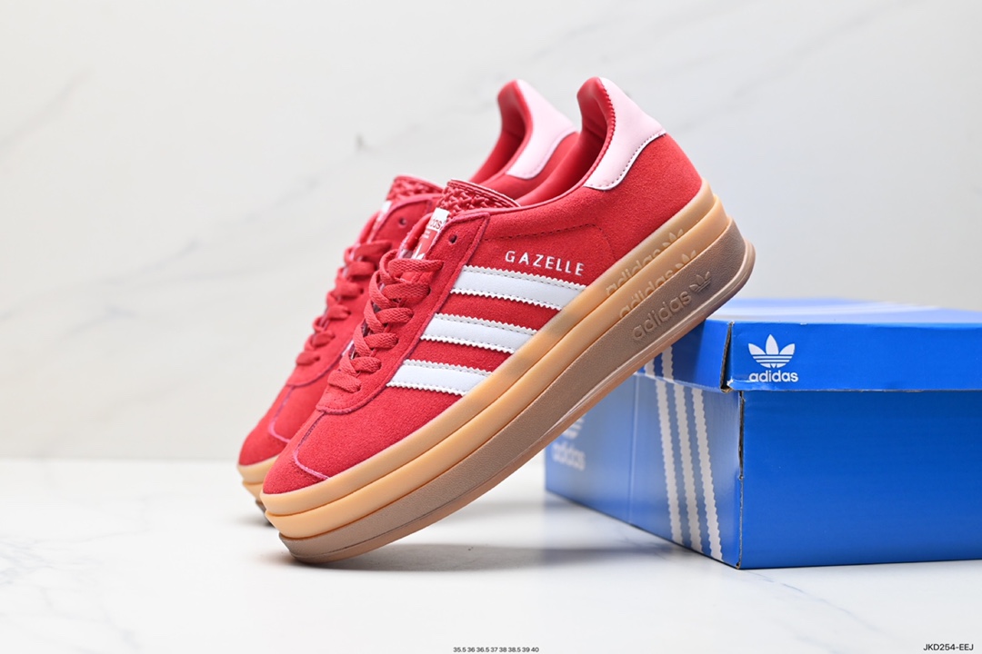 160 Adidas Originals Gazelle Bold W 羚羊松糕系列“翻毛灰黑生胶底" 三叶草厚底休闲防滑耐磨低帮板鞋 IE0429