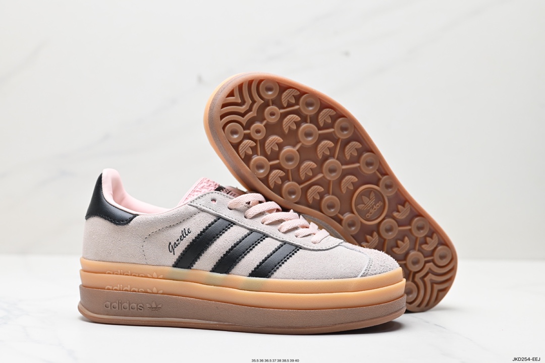 160 Adidas Originals Gazelle Bold W 羚羊松糕系列“翻毛灰黑生胶底" 三叶草厚底休闲防滑耐磨低帮板鞋 IE0429