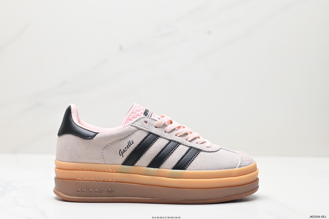 160 Adidas Originals Gazelle Bold W 羚羊松糕系列“翻毛灰黑生胶底” 三叶草厚底休闲防滑耐磨低帮板鞋 IE0429