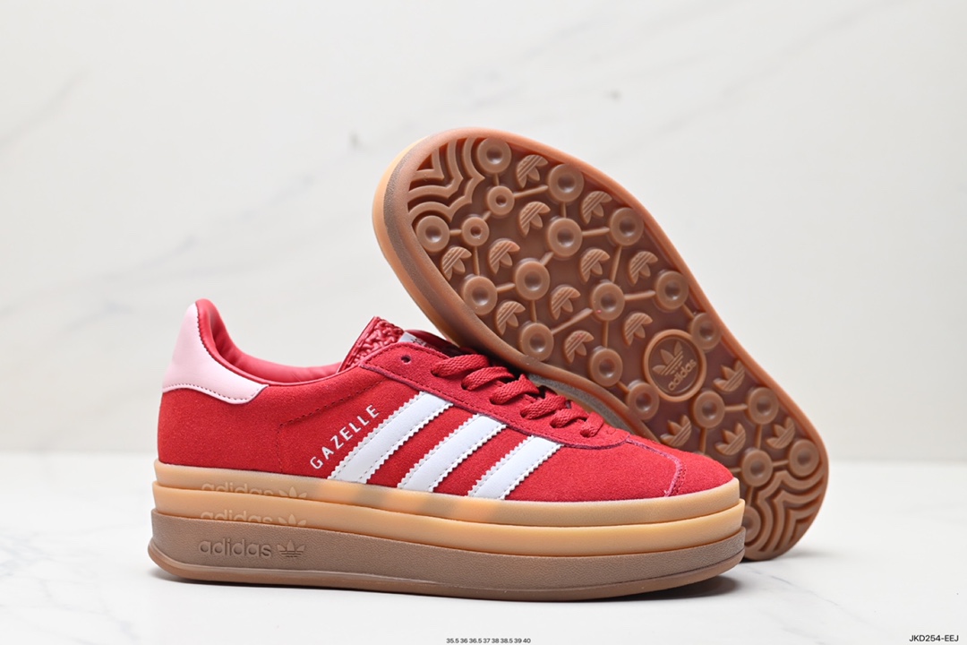 160 Adidas Originals Gazelle Bold W 羚羊松糕系列“翻毛灰黑生胶底" 三叶草厚底休闲防滑耐磨低帮板鞋 IE0429