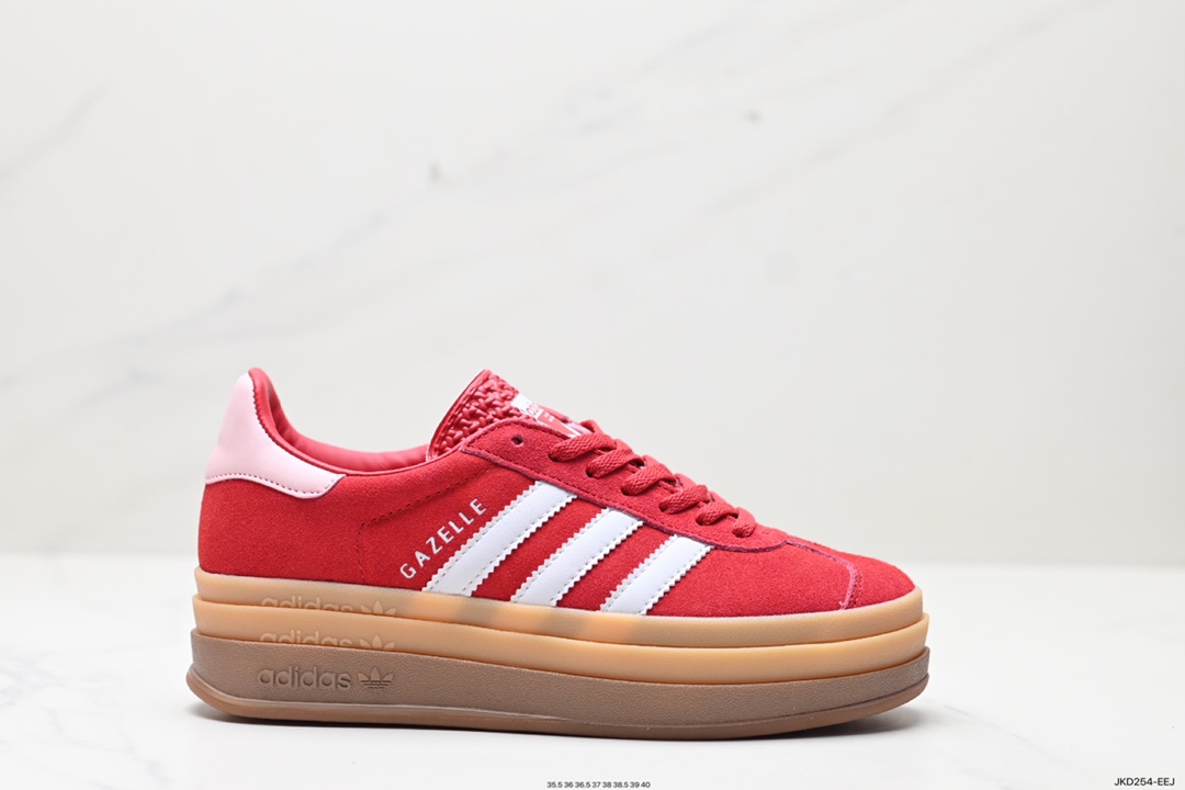 160 Adidas Originals Gazelle Bold W 羚羊松糕系列“翻毛灰黑生胶底" 三叶草厚底休闲防滑耐磨低帮板鞋 IE0429