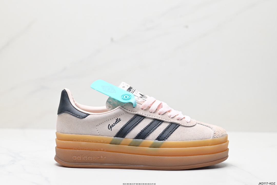 160 Adidas Originals Gazelle Bold W 羚羊松糕系列“翻毛白绿生胶底“ 三叶草板鞋 ID7056